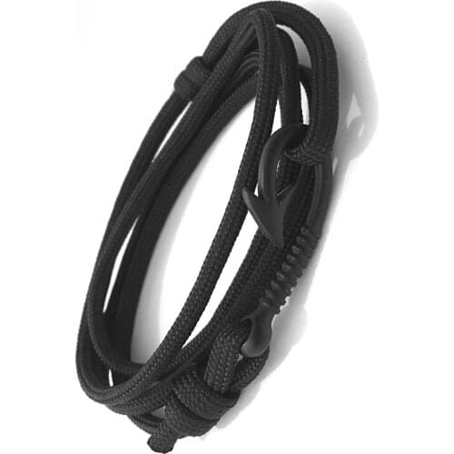 Adjustable Fish Hook-Anchor Bracelet Men Charm Survival Chain Sport Lovers Bracelets Black-Anchors