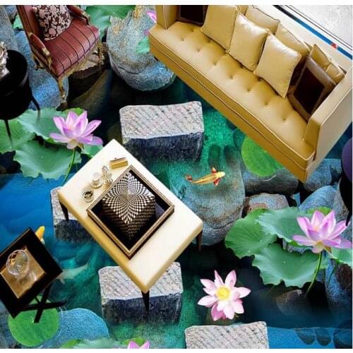 Custom 3d floor Stone lotus self-adhesive wallpaper pvc vinyl flooring wall papers home decor living room floor pvc