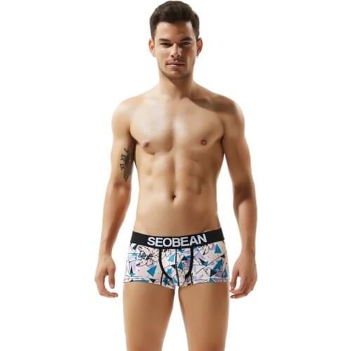 SEOBEAN New Nens Underwear Cotton boxer Fashion Low-Waist U-convex Sexy Printing Boxers