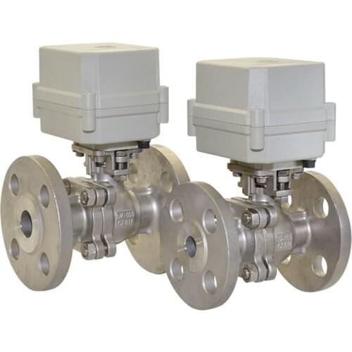 AC/DC12~24V G1/2",3/4",1" Stainless steel flange Motorized ball valve,5 wires control-Spring return electric valve