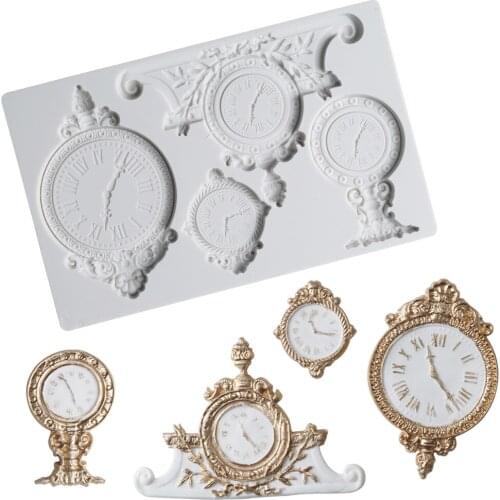 European-style Retro Clock Grain Chocolate Mold Sugar Cake Silicone Mold Baking 3D Silicone Molds