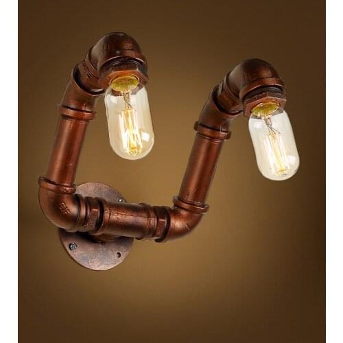 Loft Industrial 2 lights iron rust Water pipe retro wall lamp Vintage e27 sconce lights for living room bedroom restaurant bar