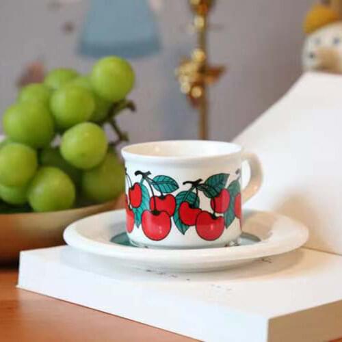 Middle Ancient Cherry Coffee Cup Plate Ceramic Cup Afternoon Black Tea Cup Plate Milk Mocha Cup Mug