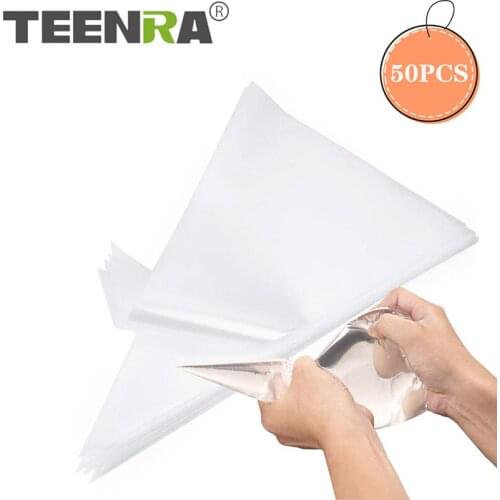TEENRA 50Pcs/set Disposable Pastry Bag PE Pastry Bag Icing Piping Cupcake Decoration Bag Cake Cream Pastry Tip Baking Tools