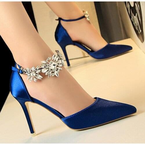 Shoes Women High Heels Rhinestone Woman Pumps Stiletto Silk Satin Women Heels Shoes Ladies Wedding Shoes Women Sandals