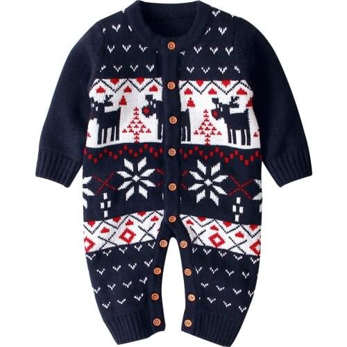 Knitted Baby Girls Boys Clothes Newborn Long Sleeve Deer Cartoon Jumpsuits Toddler Playsuit One piece Roupas de bebe