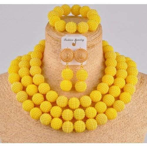 Yellow african jewelry set for women nigerian wedding necklace imitation pearl beads FZZ03