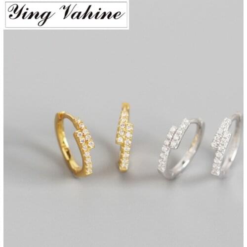 Ying Vahine 100% 925 Sterling Silver Small Zircons Staggered Stud Earrings for Women