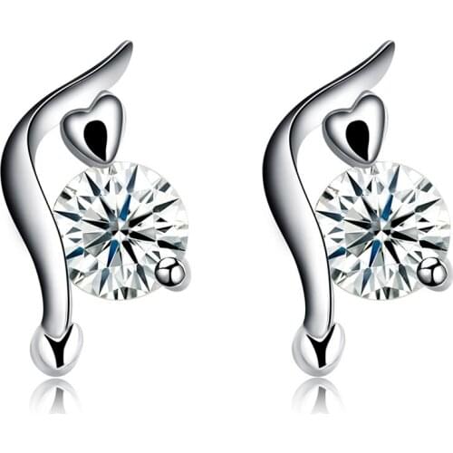 SILVERHOO Heart 925 Sterling Silver Stud Earrings For Women 5A Clear Cubic Zirconia Small Earring Party Fine Jewelry New Arrival