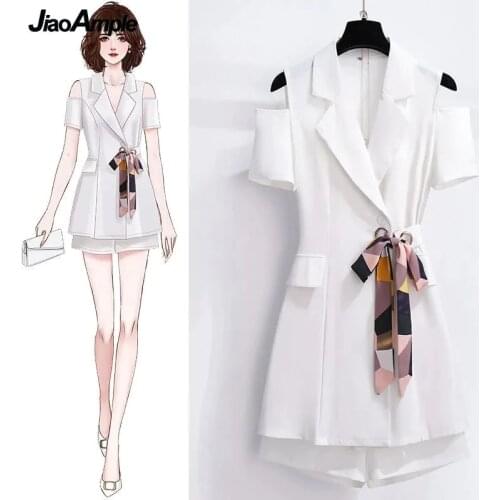 Summer Dress Set Plus Size Womens 2021 New Suit Skirt Casual Shorts Two-piece Korean Slim Sexy White Clothes Pants Suit