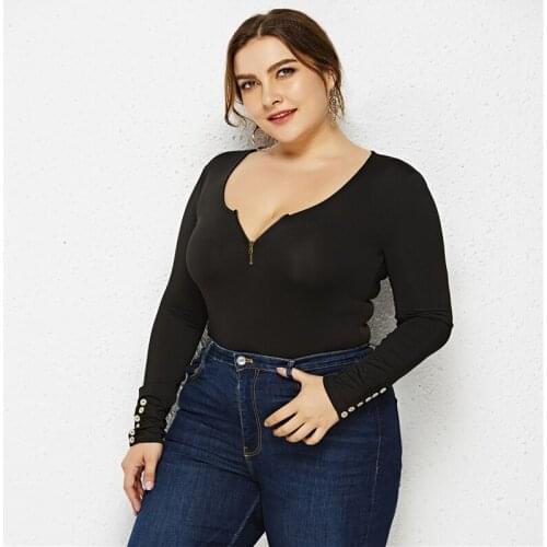 Bodysuit Plus Size Xl-6xl Women O Neck Long Sleeve Solid Slim Bottoming Big Size 2020 Spring New Zippers Sheath Jumpsuits