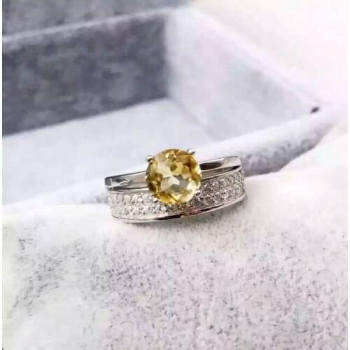 Natural citrine Ring Natural yellow crystal Ring S925 sterling silver trendy Elegant Two layers round women party gift Jewelry