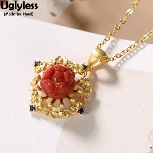 Uglyless Palace Stylish Luxury Blooming Garland Pendants Necklaces for Women Meaty Agate Lotus Necklaces Real 925 Silver Jewelry
