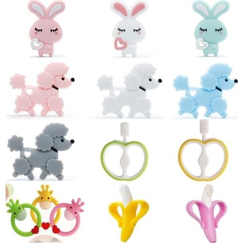 Safe Baby Teether Toys Toddle BPA Free Banana Teething Ring Silicone Chew Dental Care Toothbrush Nursing Beads Gift For Infant