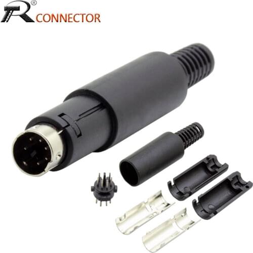 1pc Mini 6 Pin DIN Male Solder Connector With Plastic Handle Soldering cables DIY