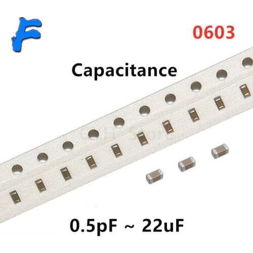 100Pcs 0603 SMD Chip Multilayer Ceramic Capacitor 0.5pF-22uF 10pF 22pF 100pF 1nF 10nF 15nF 100nF 0.1uF 1uF 2.2uF 4.7uF 10uF 22uF