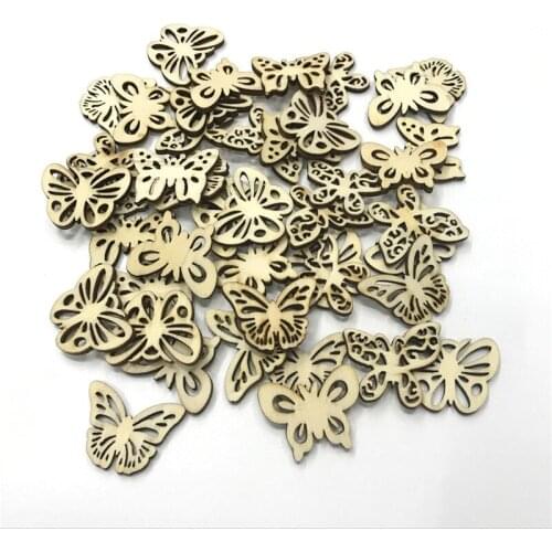 200PCS 33MM Natural Wooden Mixed Size Butterflies Cutouts DIY Wood Craft Embellishments Scrapbooking Art Wedding Decoration