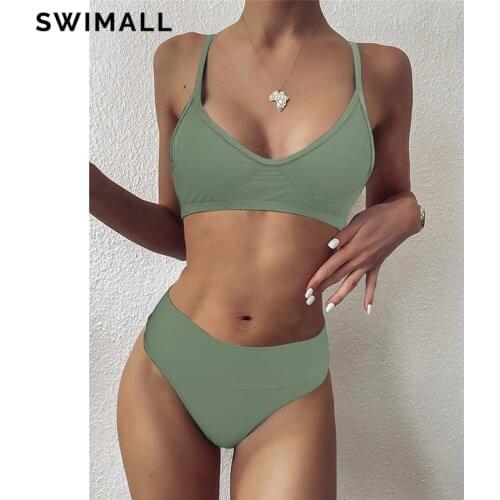 2021 Sexy Solid Bikini Swimsuit Women High Waist Bikini Set Two Piece Swimwear Female Push Up Bathing Suit Summer Bather Biquini