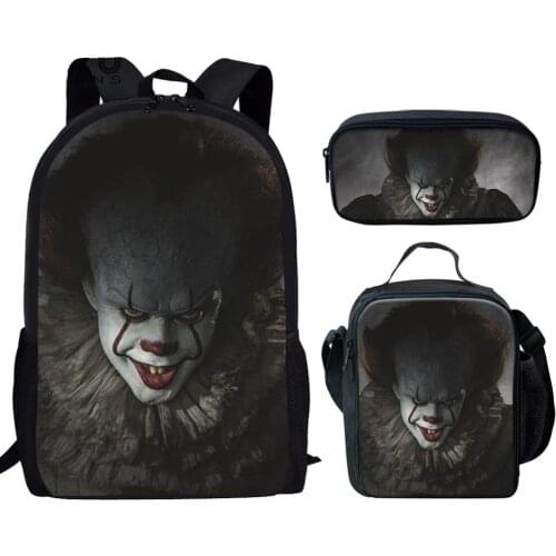 3Pcs School Bags Men Club Clown Backpack 3D Prints Art Schoolbags Black Bookbags For Teenager Girls