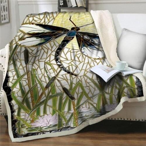 Grass dragonfly Sherpa Blankets 3D Printed Bedspread Plush thicken Blanket Quilts cover Home Office Washable