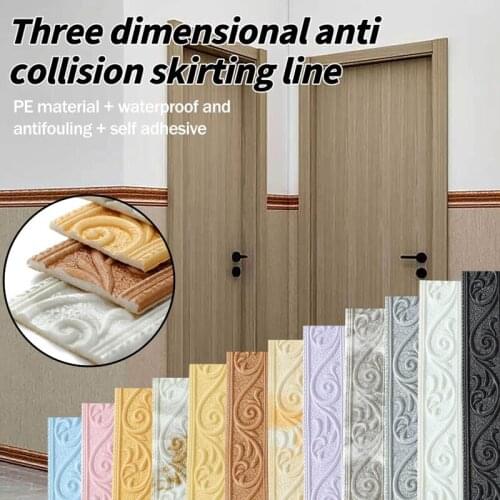 3D Foam Wall Edge Strip Stickers Baseboard Waterproof Baseboard Waist Line Corner Protection Strip Border Strip Wallpaper