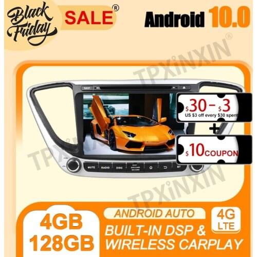 4G+128G PX6 For Hyundai Verna 2016-2019 Android 10.0 IPS Carplay Multimedia Player Auto Radio Tape Recorder GPS Navi Head Unit