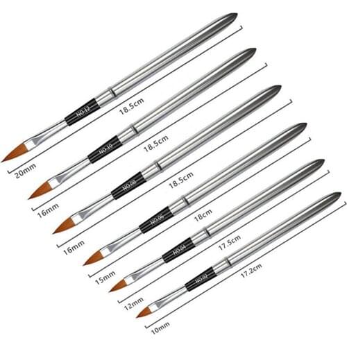 6Pcs/set Nylon Hair Nail Brush Steel Handle Art Patern Painting Detachable Pen Nail Gel Builder Carving Dotting Drawing Tools