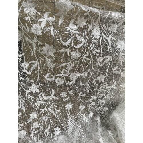 African Lace J-628884 French Nigerian Lace Fabric with beads and sequins High Quality Net Tulle Lace Fabric For Wedding Party