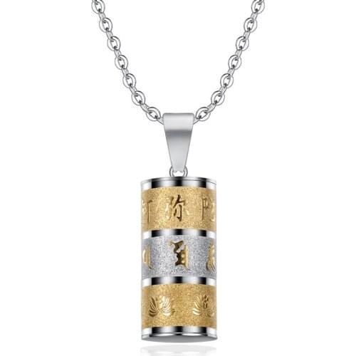 Buddhist Jewelry Stainless Steel Prayer Wheel Turner Pendant Necklace for Men Male