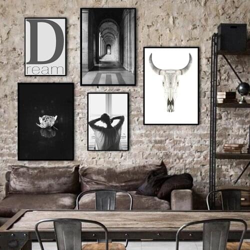 Black White Posters and Prints Modern Abstract Skull Woman Wall Art Canvas Paintings Nordic Home Bedroom Art Decorative Pictures