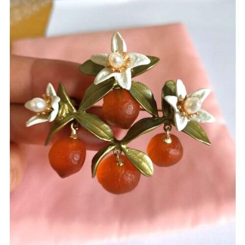 CSxjd Genuine bronze Orange flower brooch necklace Earrings and rings