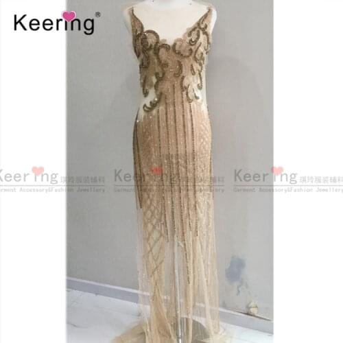 Large Size Hand-made Rhinestone Patches Long dress. WDP-121