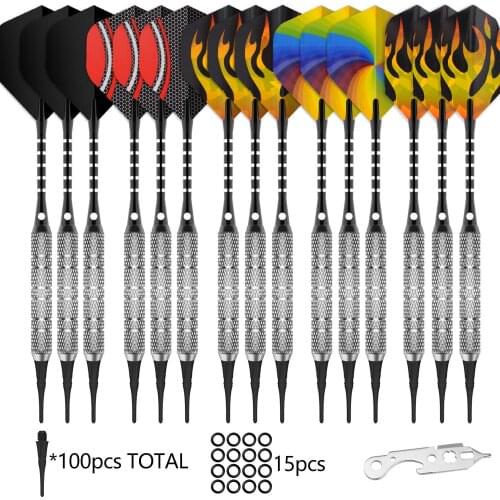 CyeeLife 15 Packs Soft Tip Darts 18/22g with 100 Plastic Points+Rubber Rings+Tool+15 Flights,For Electronic Dartboard