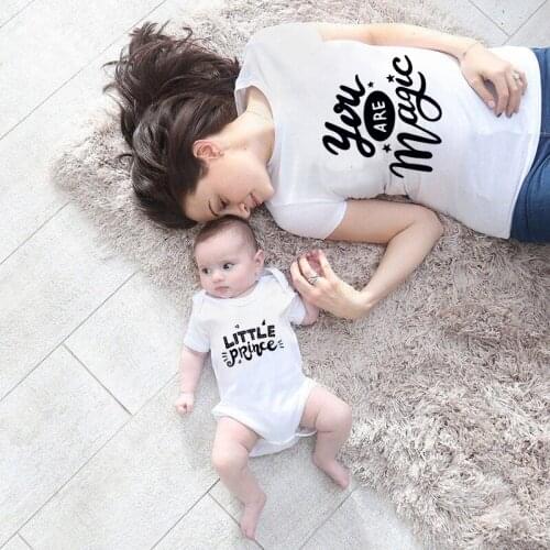 Mother Son Matching Outfits Mommy And Me Clothes Little Prince Printed T Shirt Woman Kids Baby Boy Tee Family TShirt Summer Tops