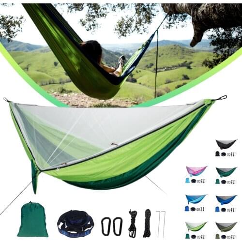 Camping Hammock with Mosquito Net Parachute nylon material Portable Indoor Outdoor Hammocks Swing Sleeping Hammock Camping Stuff