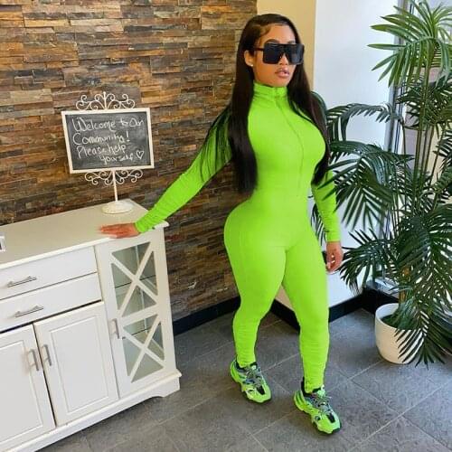 Candy Color 2020 New Womens Sexy Tight Solid Color Jumpsuit Sexy Bodycon Long Sleeve Bodycon Rompers Womens Jumpsuit