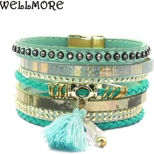 Leather bracelet crystal 3 color 3 size charm bracelets Bohemian bracelets& bangles Christmas gift for women jewelry wholesale