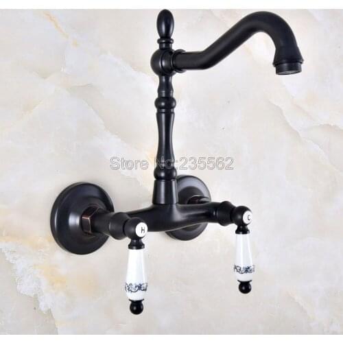 Kitchen Swivel 360 Spout Wall Mounted Oil Rubbed Black Bronze Bathroom Basin Sink Vessel Bathtub Tap Mixer Faucet lnf832