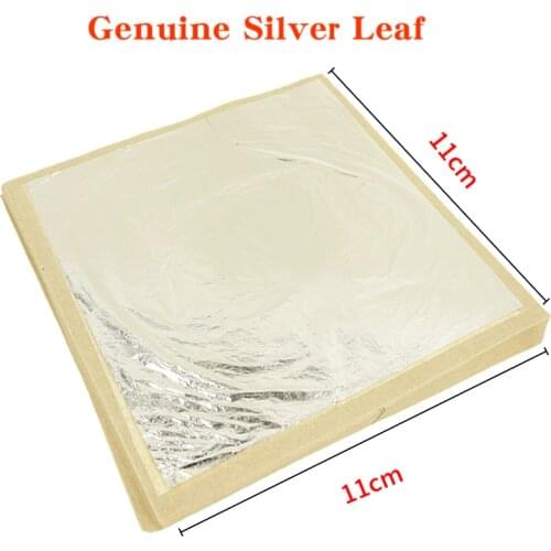 100 Sheets 110 X 110mm Pure Genuine Silver Leaf - 99.99% Silver Edible silver leaf for food decoration and Craft Decoration