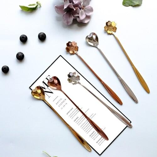 Stainless Steel Spoon Vintage Gold Flower Spoons Small Coffee Tea Spoon Fancy Sugar Dessert Teaspoon Bar Cafe Tableware