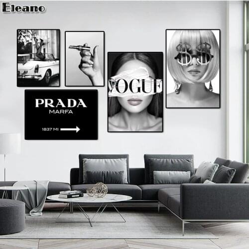 Fashion Glasses Woman Poster Retro Black and White Prad Canvas Painting Creative Printing Wall Artist Home Decorative Painting