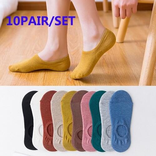 10PAIR/SET Womens Cotton Invisible No show Socks non-slip Summer Solid Color Silicone Short Socks Fashion Thin Ankle Boat Socks