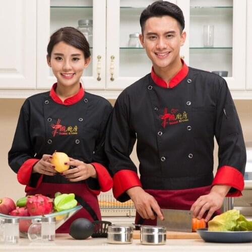 New Hotel Restaurant Kitchen Uniform Long Sleeve Chef Wear White Overalls Baked Pastry Kitchen Uniform Plus Size B-5582