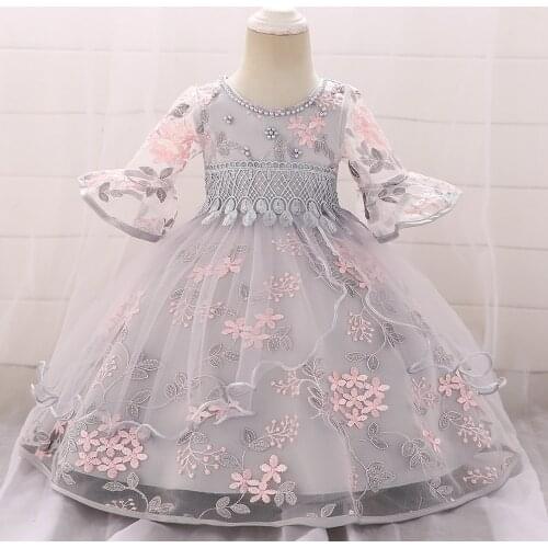2021 New 1-3 Year Old Baby Dress Baby Girl Full Moon Dress Embroidered Skirt Horn Sleeve Princess Skirt