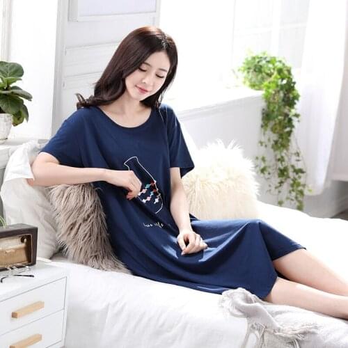 Plus size Summer Sleepshirt Women Cartoon nightgown soft Cotton nightdress Female Short sleeve O-neck sleeping dress
