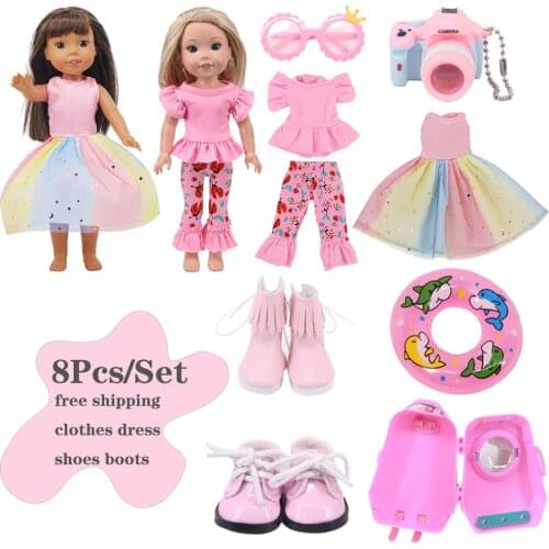 Doll Clothes 1 Set=8Pcs Doll Clothes Shoes Accessories For 14.5 Inch Doll&BJD EXO Doll&32-34Cm Paola Reina Doll Our Generation