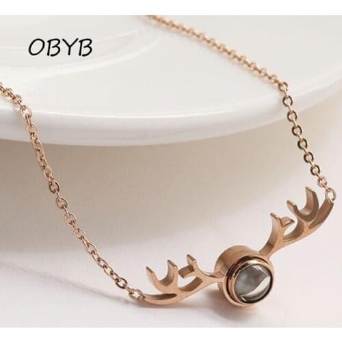 New Hot-selling Price Punk Elk Antlers Pendant Necklace Stainless Steel Choker Necklace For Women Fashion jewelry Gift Free Ship