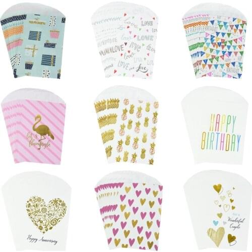 10/12pcs Kraft Paper Candy Bag Happy Birthday Flamingo Stripe Cookie Bags For Baby Shower Hawaii Party Gift Packing Decor Pouch