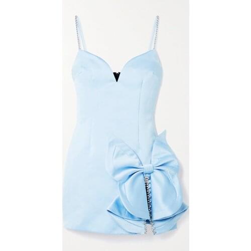 Sexy Women Dress Blue Backless 2021 Summer Spring Spaghetti strap Bodycon Mini Dresses Elegant Club Party Clothing