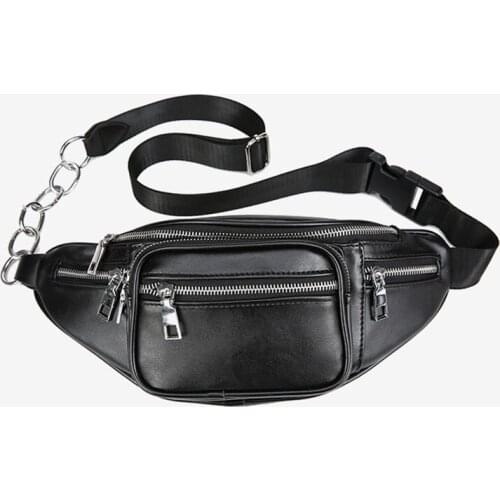 PU Soft Leather Crossbody Shoulder Bag Fashion Outdoor Sports Casual Chest Bag Women Travel Belt Bag 2020 Men Chain Waist Pack